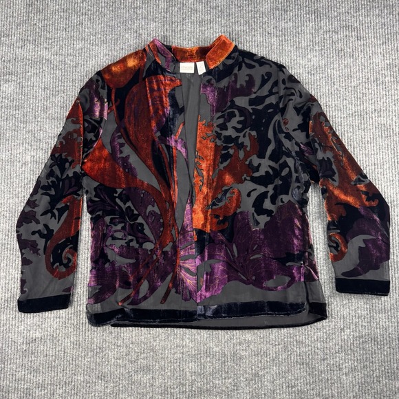 Chico's Jackets & Blazers - Chicos Burnout Velvet Jacket Womens 2 Open Front Topper Floral Scroll Artwear